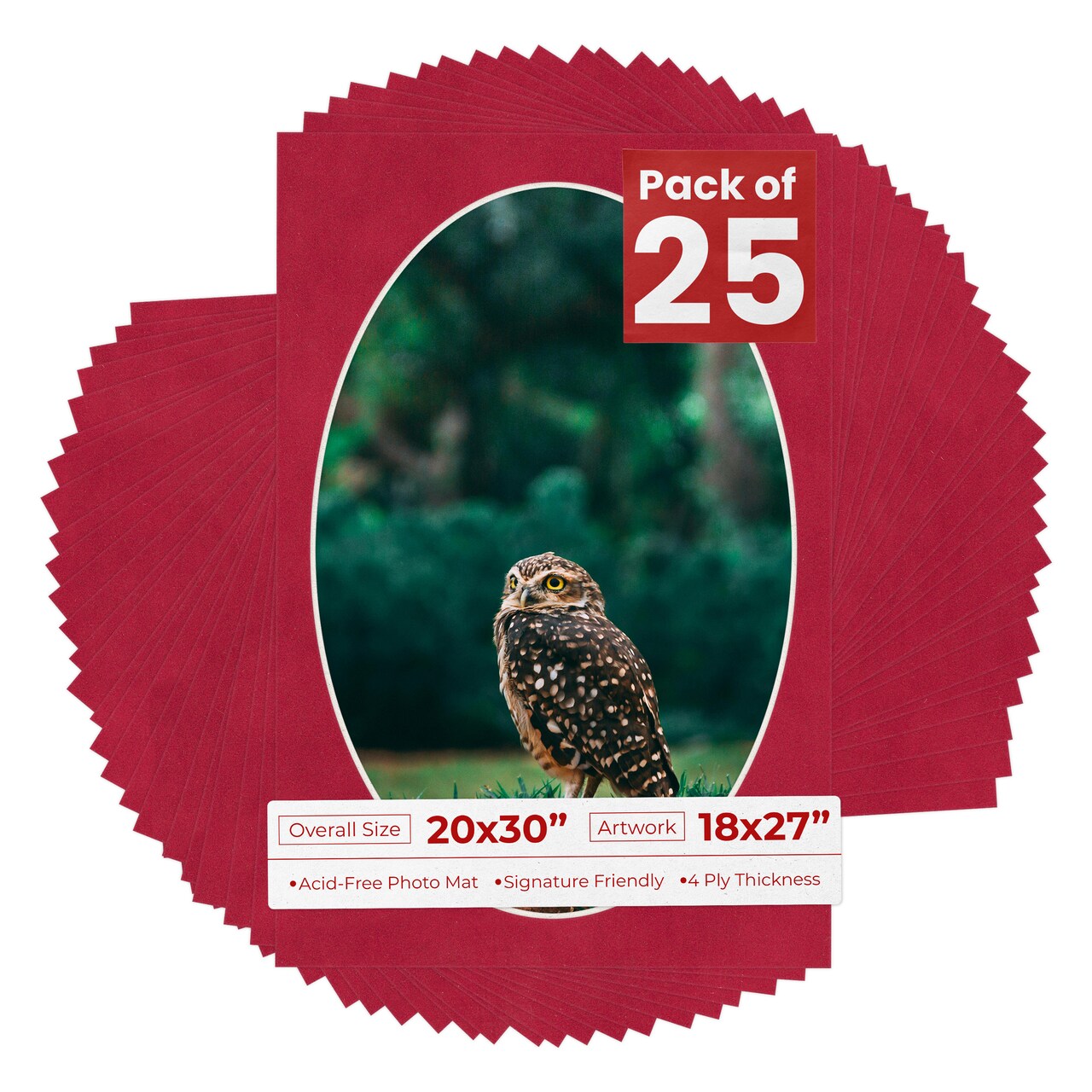 Red Suede Mat Board for 20x30 Frames - Oval Opening for 18x27 Photos